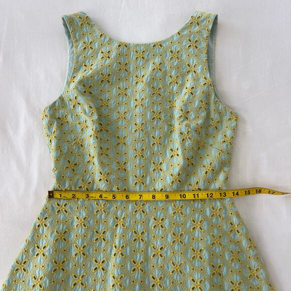 Saloni NWT Jesse Broderie Embroidered Hourglass Cotton Dress in Duckegg Citrine - Picture 7 of 16